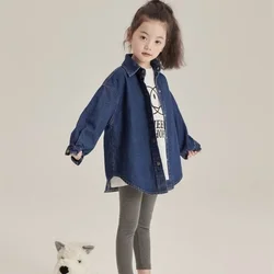 Kids Girls Denim Bouse Shirts 2024 New Fahsion Teenage Girls Casual Loose Shirts Autumn Jean Cotton Cardigan Korean Style Tops