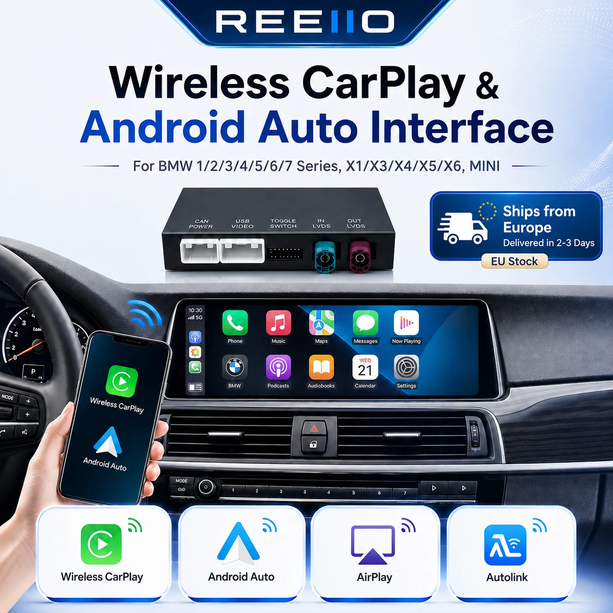 Decoder Wireless CarPlay Android Auto per BMW NBT EVO X5 F15 F85 G05 X6 F16 F86 G06 X1 F48 F49 con Navigazione BT Airplay
