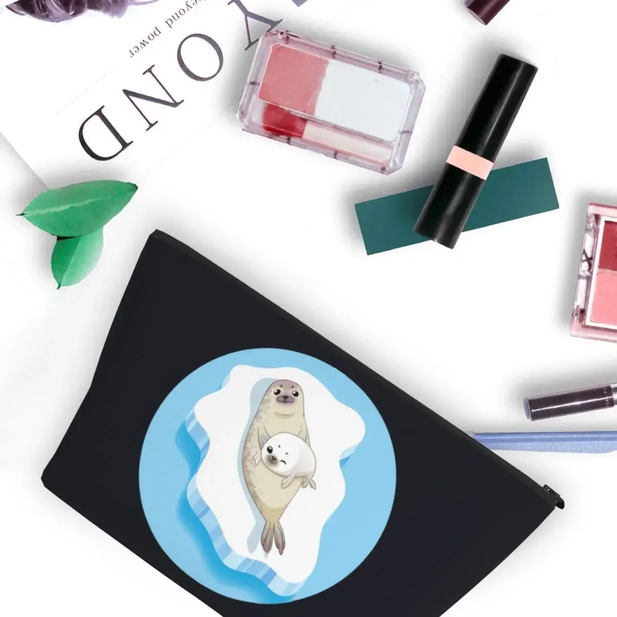Cute Seals Family Cartoon Character Women Cosmetic Bags Travel Makeup Organizer Pouch Toiletry Storage Dopp Kit Case
