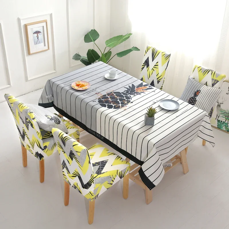 New Rectangular Linen Table Cloth with Chair Cover Set, Tablecloth, Cotton Dining Table Covers, Kitchen Decorative