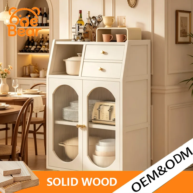 Wood Style Sideboard Cabinet with Arch Fluted Door, Drawer Combo Storage, Tea Cabinet for Kitchen Tableware & Living Room