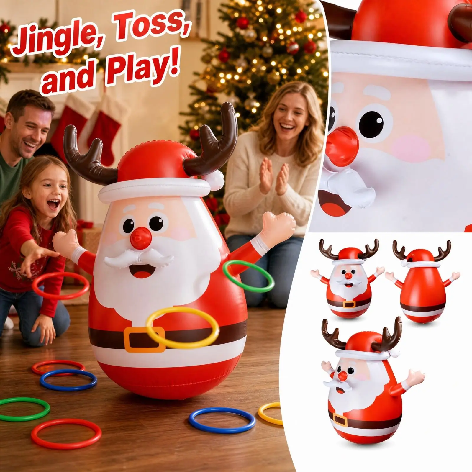 Christmas Ring Toss Game Set Holiday Throwing Ring Game Kit Interactive Tumbler Decor Ornament Christmas Party Game Toy for Kids