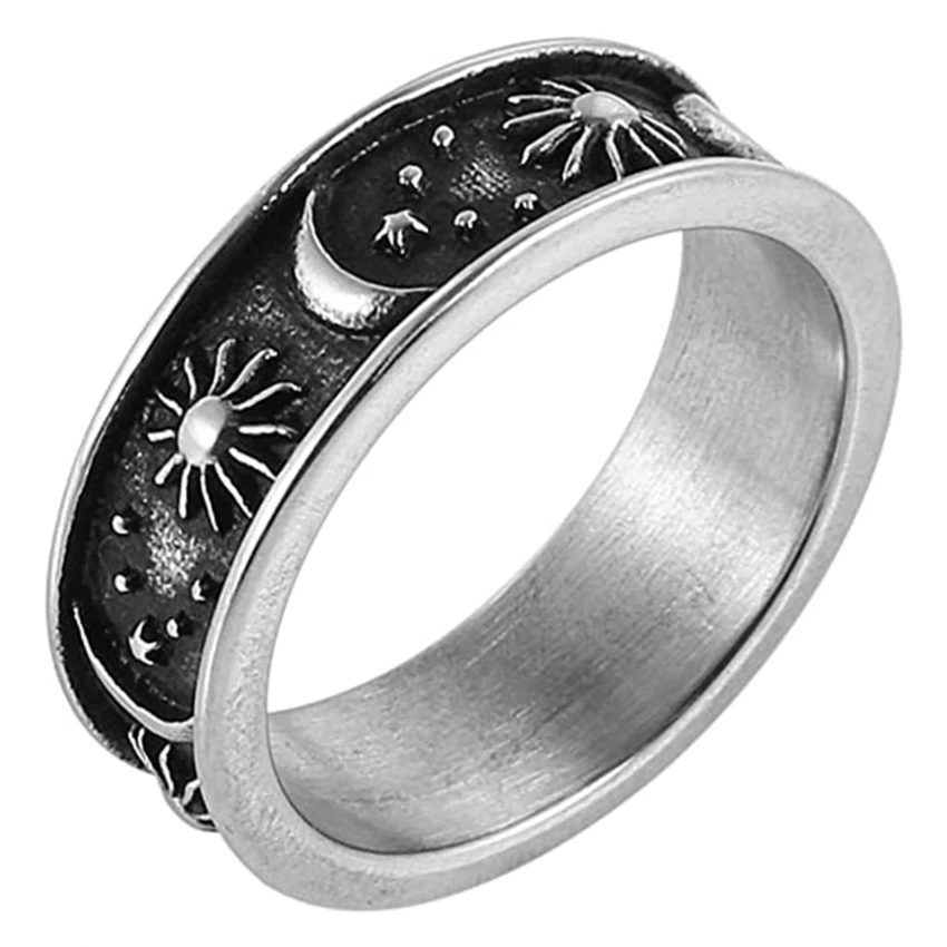 

Кольцо из титановой стали в стиле хип-хоп с символикой Солнца, Луны и Звезд, ретро-модель для мужчин и женщин, парные кольца, подарок, для повседневной носки