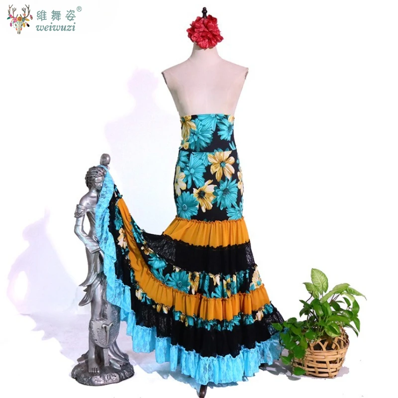 Jupe de danse Flamenco personnalisée, taille haute, élastique, amincissante, multicouche, gâteau, Tango Hip Quickstep, jupe de Performance