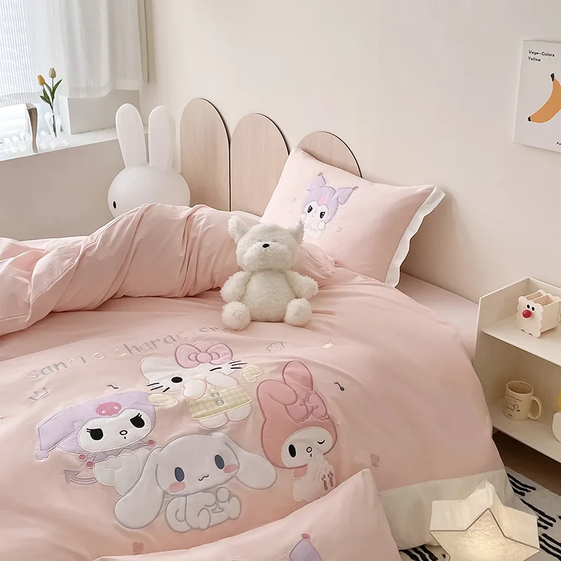 Pure cotton four piece bedding set, cute girl and children's cotton three piece bedding set, duvet cover bed