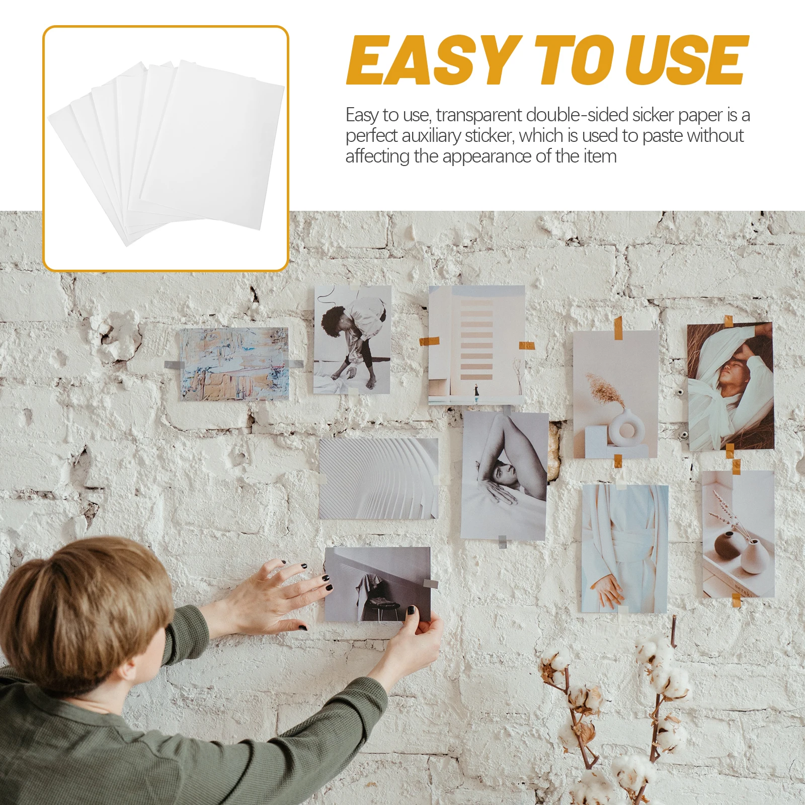 

10 Sheets A4 Double Sided Tape Sheet for Crafts Clear Adhesive Sticker Paper No Residue Removable Strong Hold for School Office