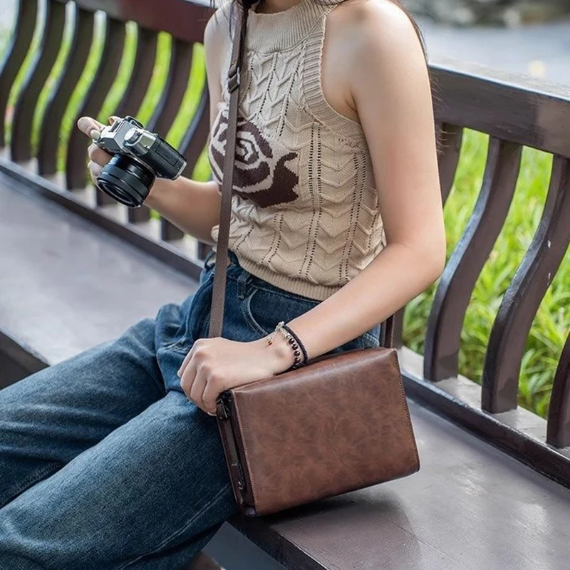 레트로 DSLR 가방 크로스 바디 숄더 카메라 가방 Fuji XT5 XS20 XM5 XT50 Sony A7C2 Canon R50 용 휴대용 여행 야외 촬영 가방