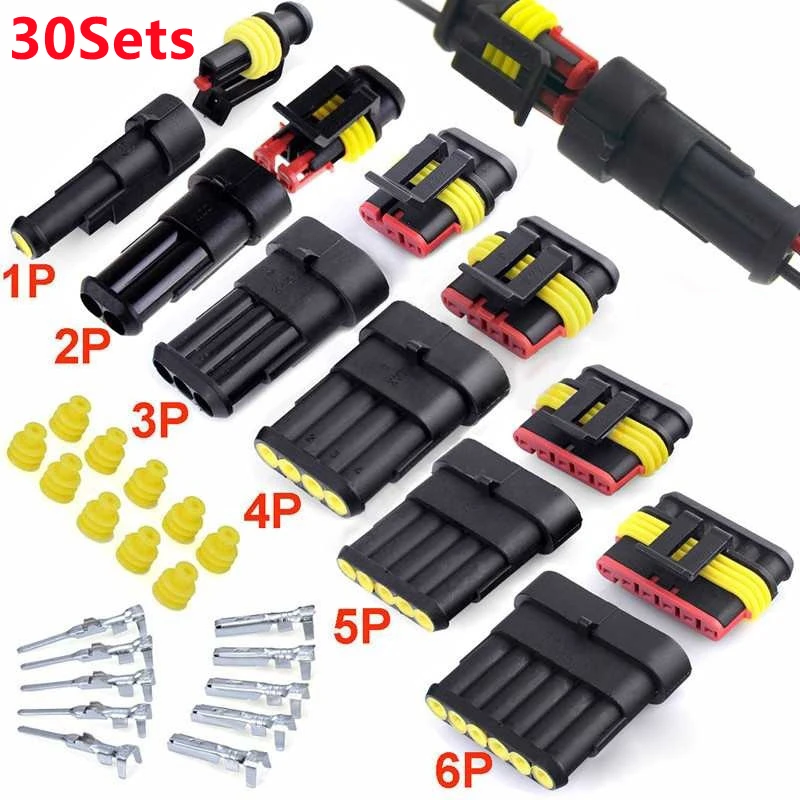 

30Sets Waterproof Automotive Connector 1/2/3/4/5/6 Pin HID Plug Socket Male and Female Connector for Car Motorcycle