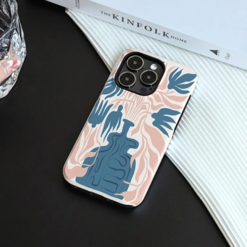 حافظة هاتف مغناطيسية لهاتف آيفون 17 16 15 14 13 12 11 16e Air PRO Plus مزهرية زرقاء مطبوعة غطاء مقاوم للصدمات من الأكريليك الصلب