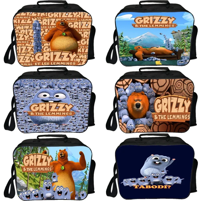 

Grizzy and the Lemmings Lunch Bag Children Student Lunch Box Kids Cartoon Anime Portable Picnic Thermal Bento Case