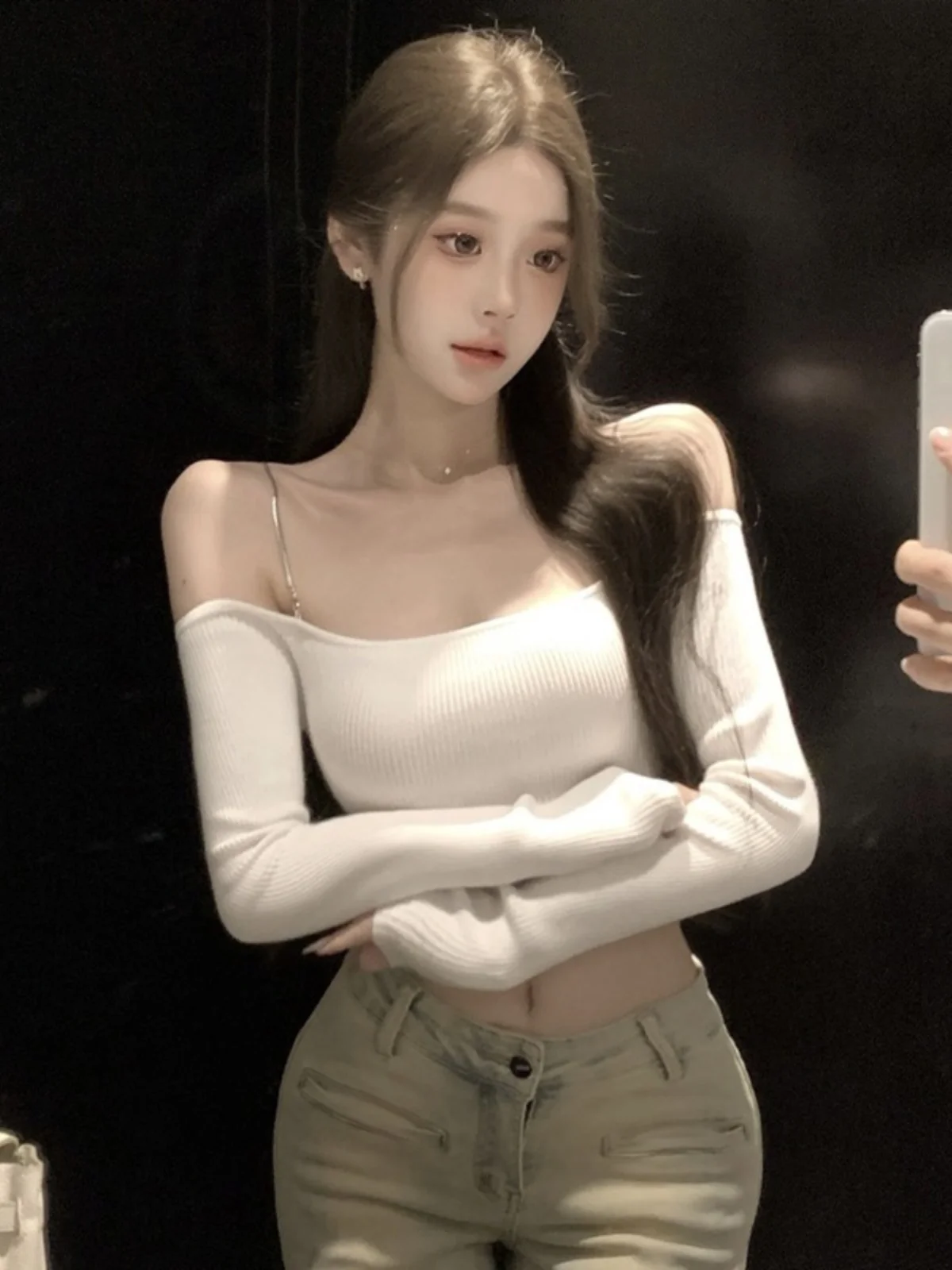 

Sexy Spicy Girl Long Sve One oulder Top Women's Autumn Winter Csole T-irt High-End Base irt Inner Wear Commute Sle