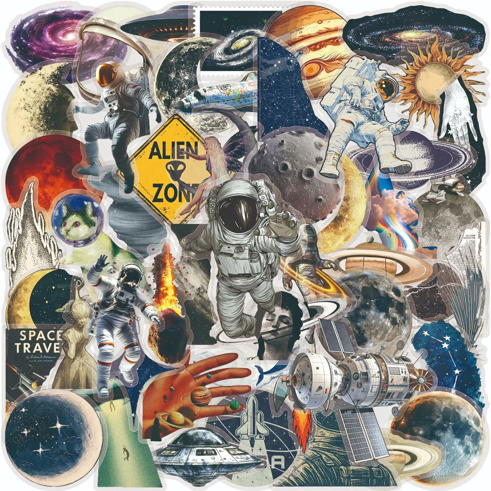 50 Piece Retro Astronaut Starry Sky Fantasy Planet Stickers for DIY Skateboarding Handbooks Pet Decoration