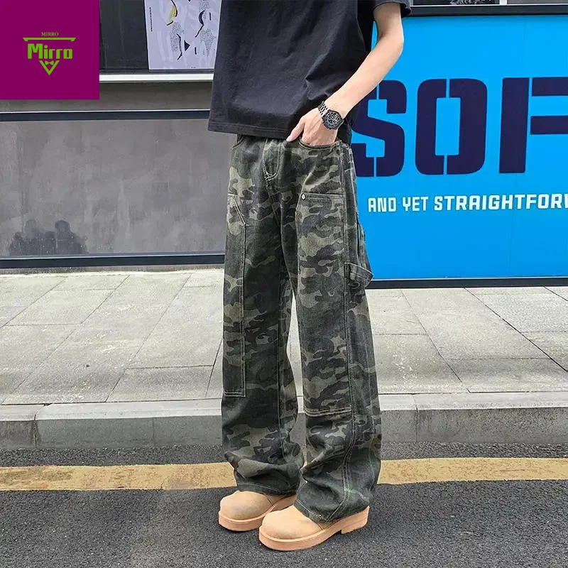 

【Mirrordust】American High Street Camouflage Cargo Pants Straight-leg Casual Pants Wide-leg Trousers