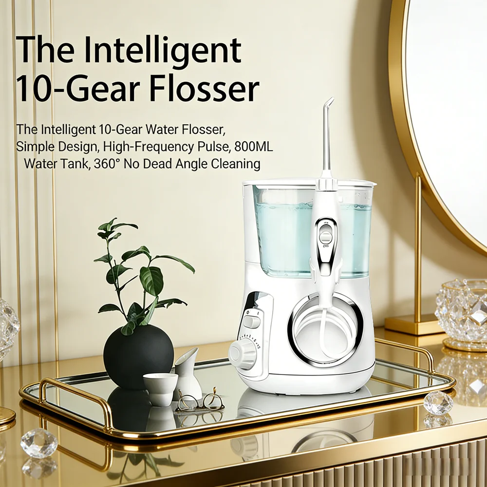 

800ML Desktop Water Dental Flosser, 10 Modes 5 Replaceable Nozzles Electric Oral Irrigator, Teeth Cleaning SPA