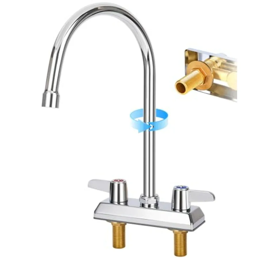 

Commercial Bar Sink Faucet 4 Inch Center Deck Mount Utility Sink Faucet 2 Hole Brass Constructed Chrome Polished with 7 Inch Go