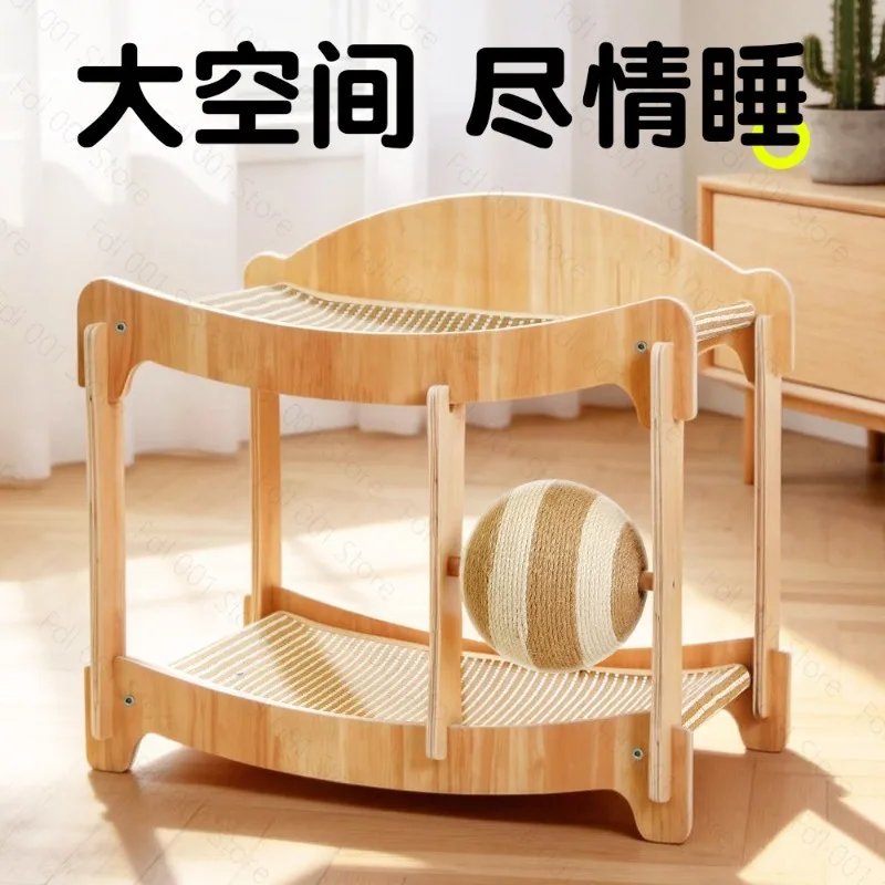Double Decker Cat Bed Integrated Scratcher Double Layer Hammock For Indoor Cats