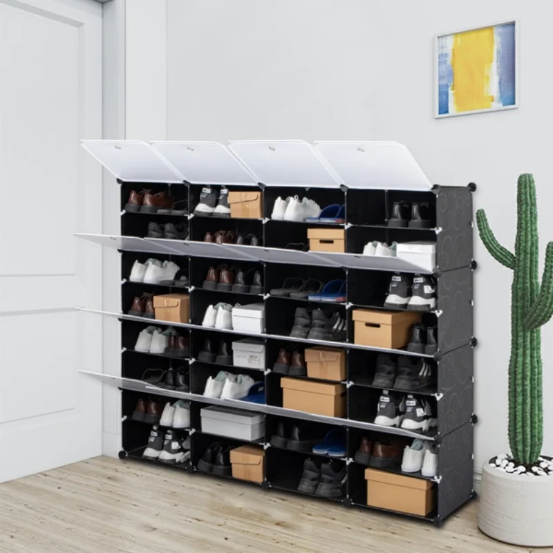 

8-Tier Portable 64 Pair Shoe Rack Organizer 32 Grids Tower Shelf Storage Cabinet Stand Expandable for Heels