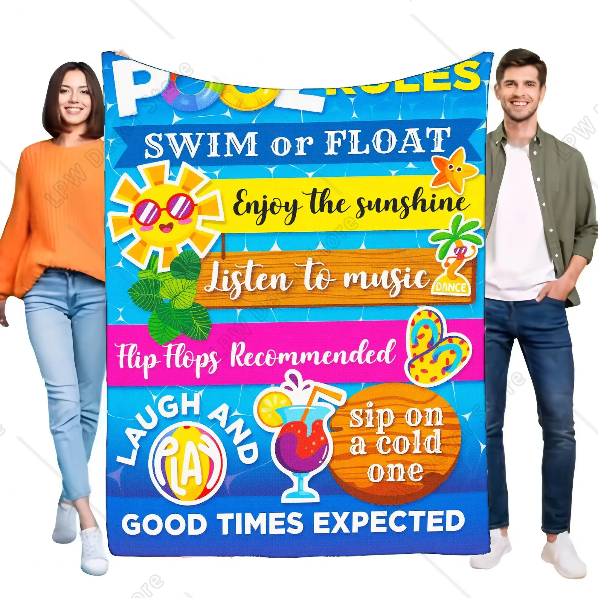 Manta colorida con reglas de piscina, manta suave para interiores y exteriores, regalo acogedor para diversión de verano, relajación, decorar tu espacio, disfruta del sol, Lis