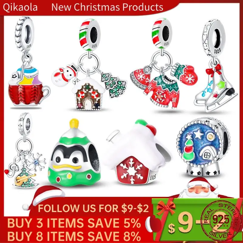 Christmas New in 925 Sterling Silver Lgloo & Snowman Beads Charms Fit pand 3mm Bracelet DIY Bead Women Jewelry Gift Original