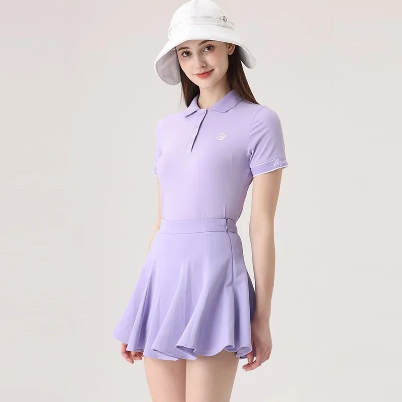 Azureway Summer Golf Women's Outdoor Sports Skirt Fashion Solid Color Pleated Short Skirt High Waist Breathable Golf Skorts