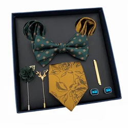 Conjunto de corbata verde Vintage para hombre, corbatas de cuello de lujo para regalo de boda, pañuelo de pajarita, gemelos, Clip de corbata, juego de broche para corbata masculina