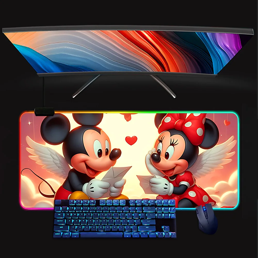 Cartoon Cute Mickey Mouse Minnie Couple RGB Pc Gamer Keyboard Mouse Pad LED Glowing Mouse Mats Rubber Gaming Computer Mausepad