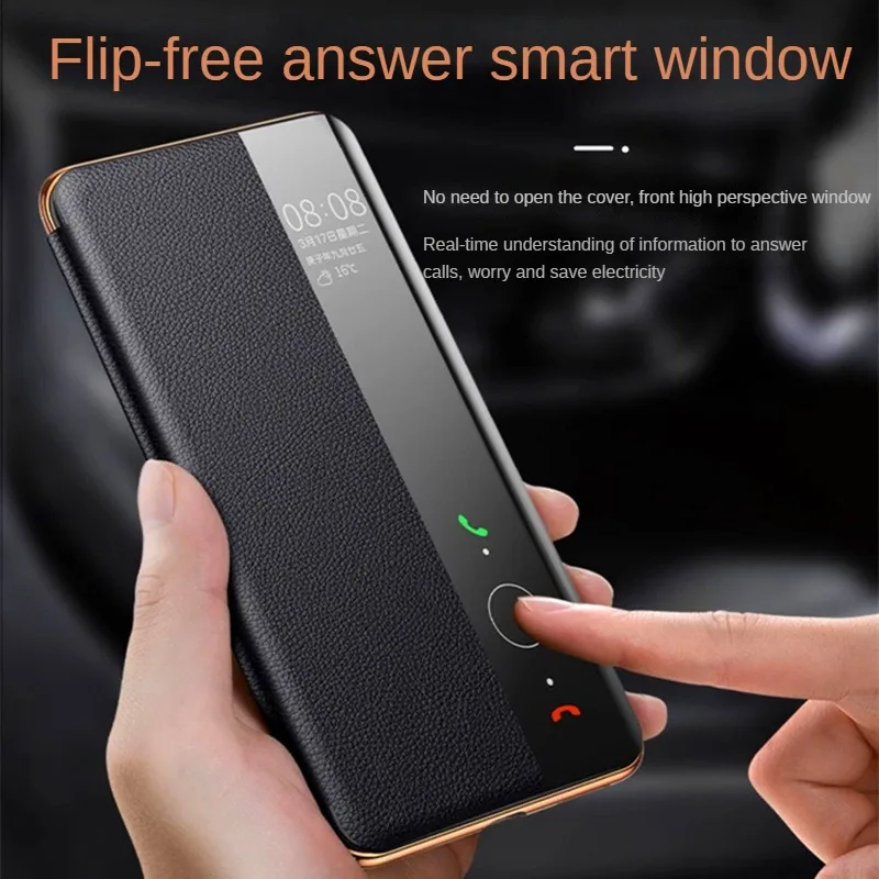 Genuine Leather Luxury Flip Phone Case for Huawei Mate 60 RS Case Magnetic Screen Full-Covering Drop-Resistant Protective Case