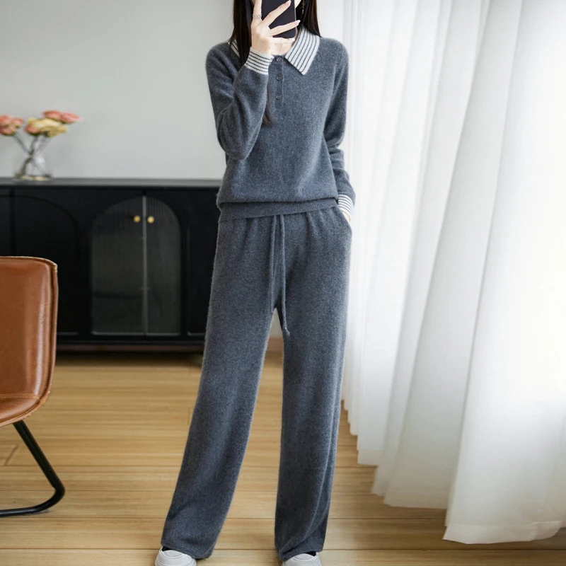 TLOML 신상 여성 울 하프 버튼 풀오버 캐주얼 턴다운 칼라 캐시미어 스웨터 가을 겨울 100% 메리노 울 니트