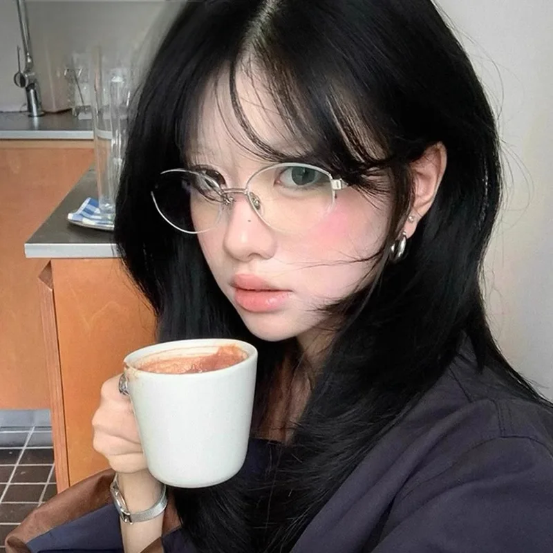 

Gray style old money style half frame myopia glasses frame frame female Danyang equipped with anti blue light glasses