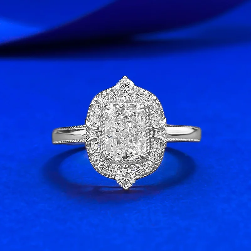 

New simulation diamond ring 5 * 7mm white diamond ice flower cut diamond style wedding ring women's set ring