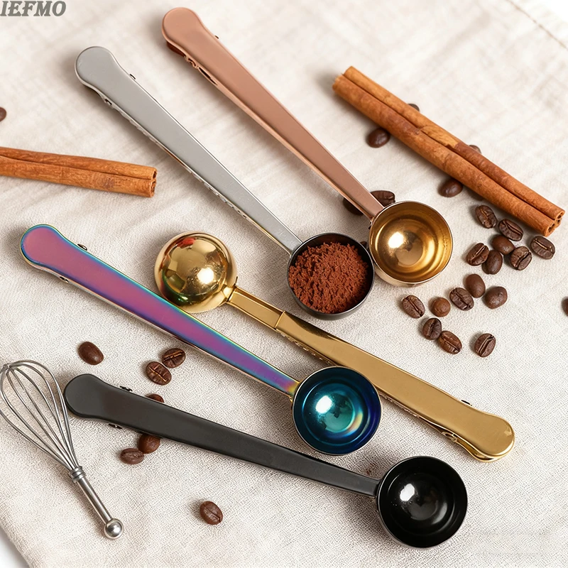 

Stainless Steel Measuring Spoons Set Multi-purpose for Coffee Flour Sugar with Sealing Clip Food Measuring Scoop Kitchen Gadget