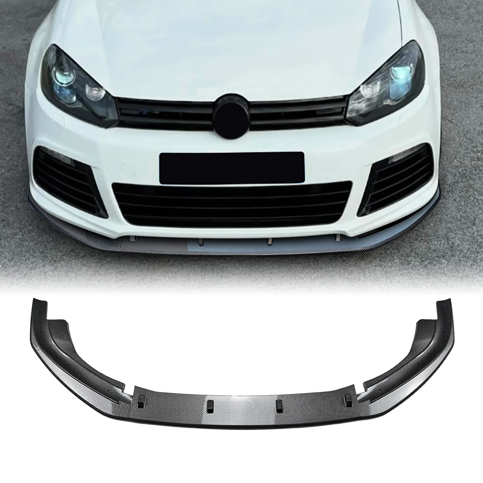 For Volkswagen VW Golf 6 MK6 R 2010-2013 Front Bumper Spoiler Lip Carbon Fiber Look/Gloss Black Lower Splitter Protector Blade