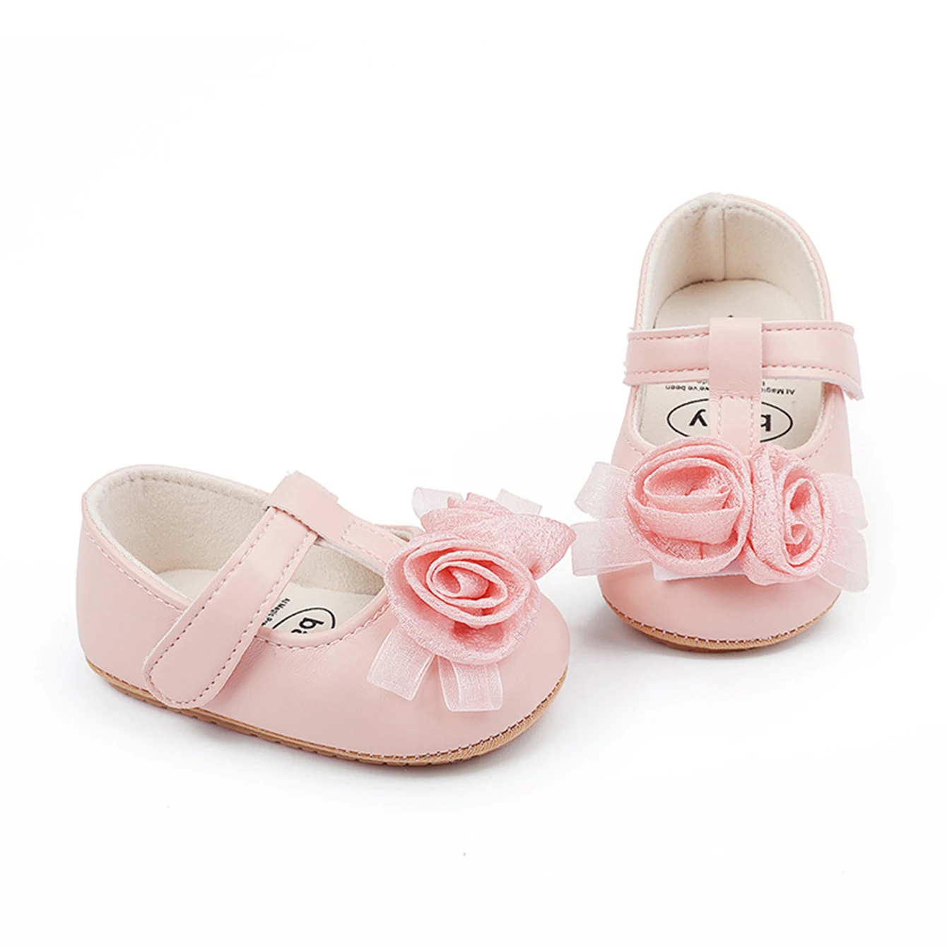 Zapatos planos de princesa para bebé y niña, calzado antideslizante de piel sintética, boca baja, flor, suela de goma