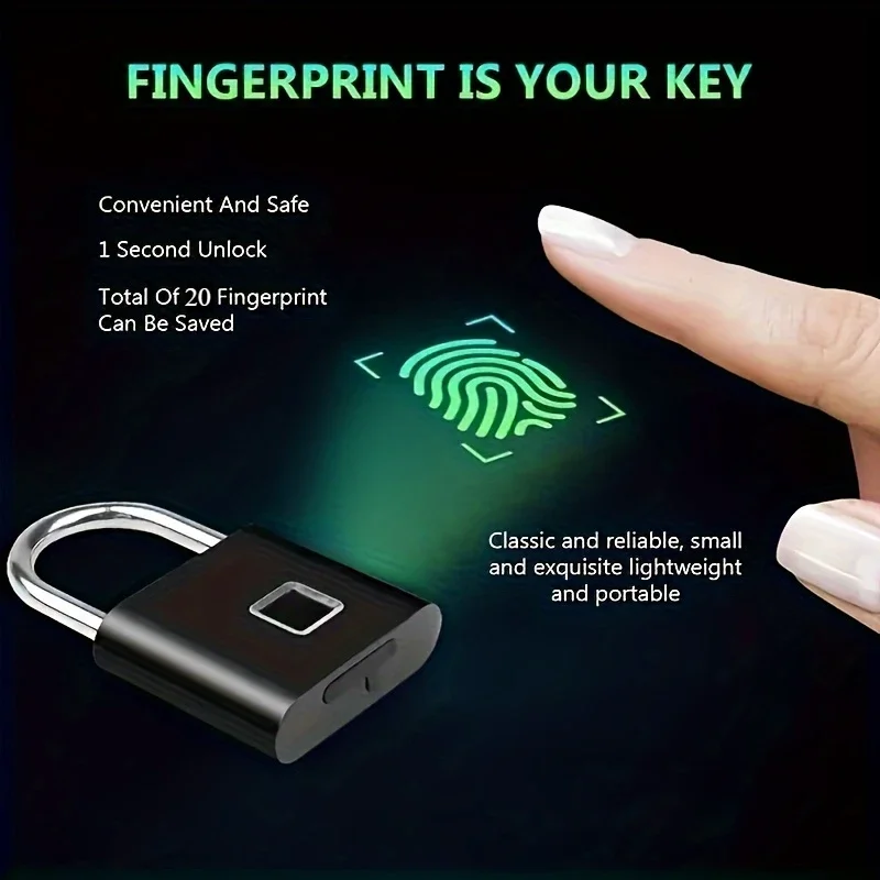 

Mini Smart Fingerprint Padlock Rust-Proof, Keyless, Antitheft Security Door Lock Long-Lasting Battery USB Charging for Suitcase