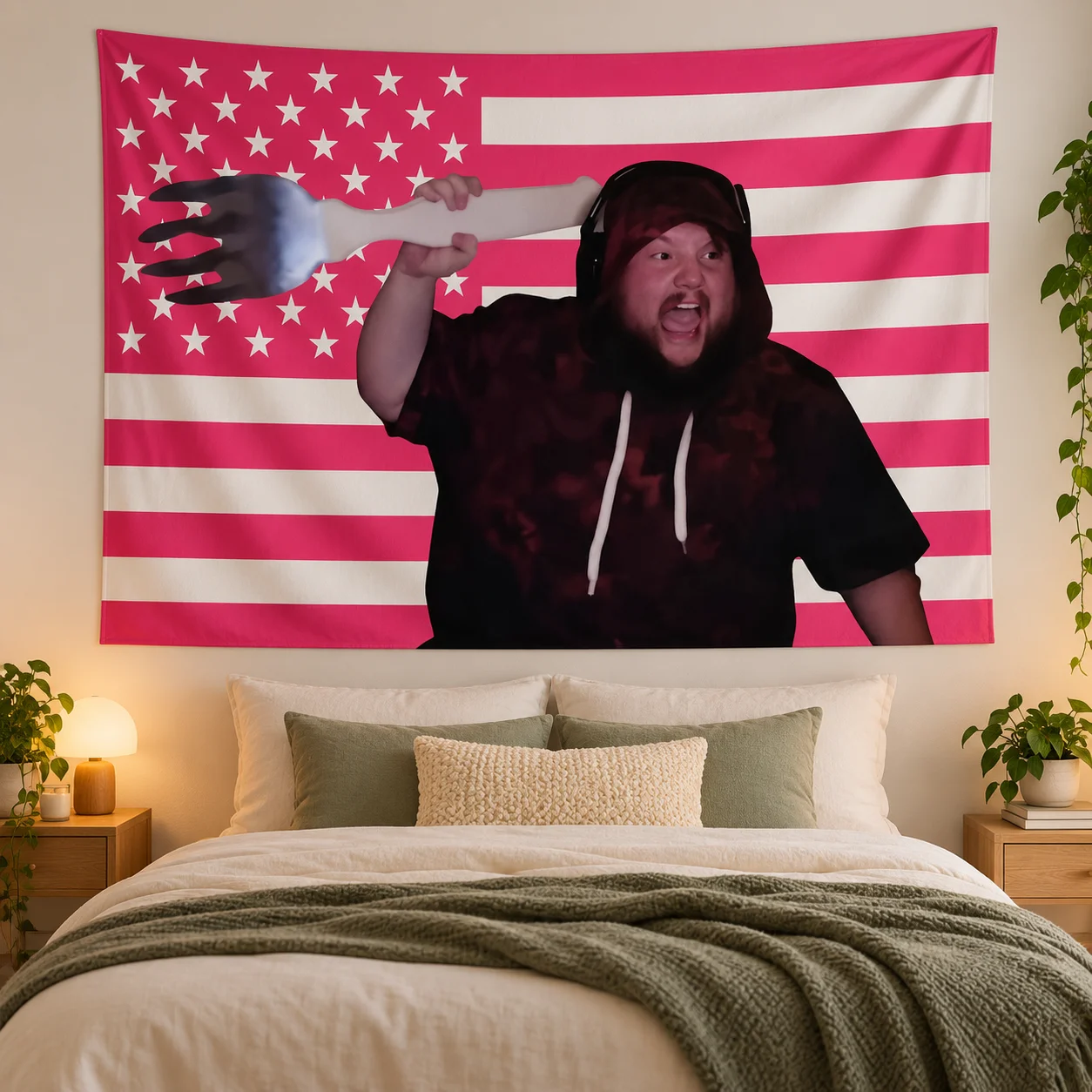 Caseoh Pink American Flag Banner Tapestry, Lawn & Wall Decor for Bedroom Garden Courtyard, Seasonal Party Decor