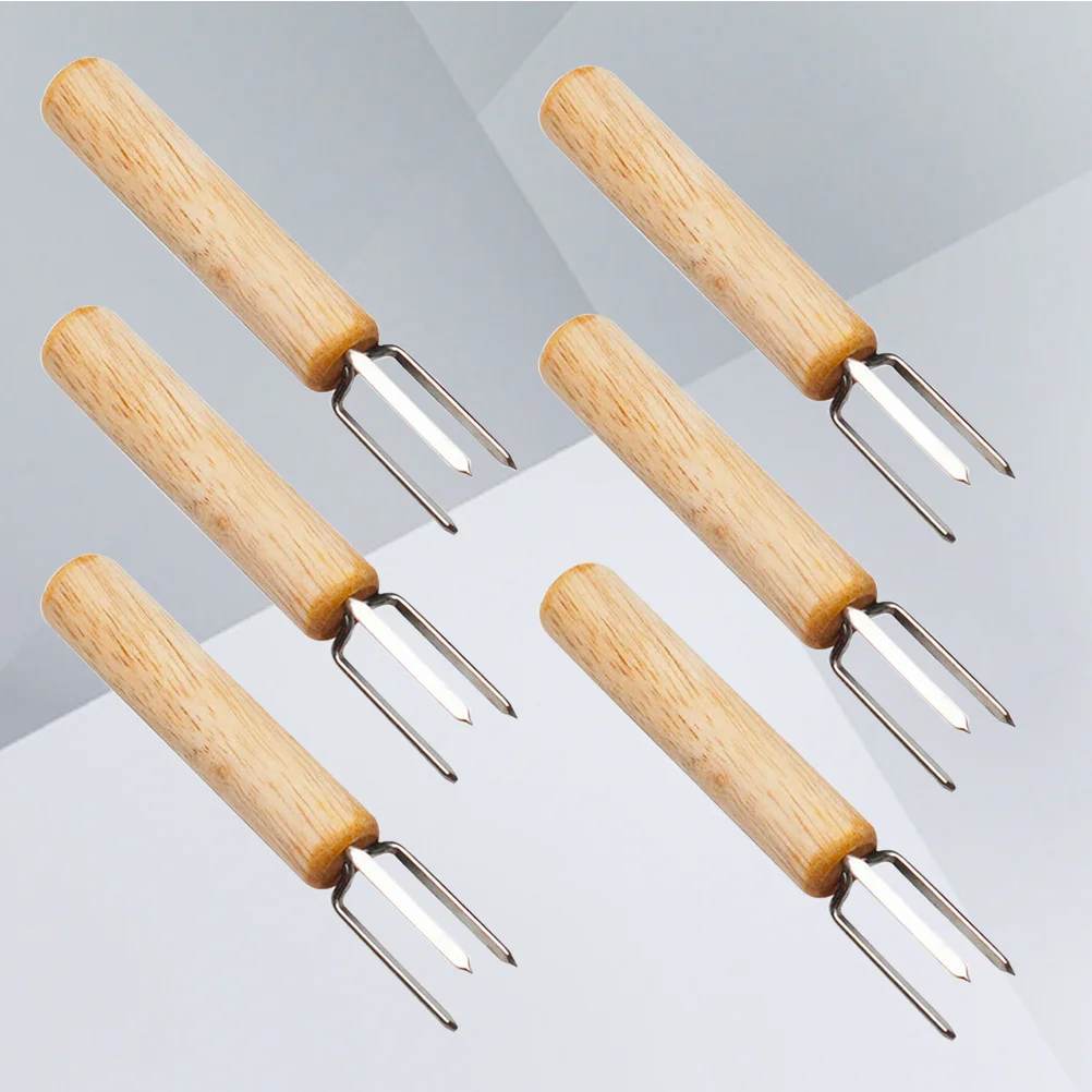 

6pcs Stainless Steel Bbq Forks Wood Handle Meat Fruit Corn Grill Tools 304 Rustproof Portable Cooking Utensils Kitchen Outdoor