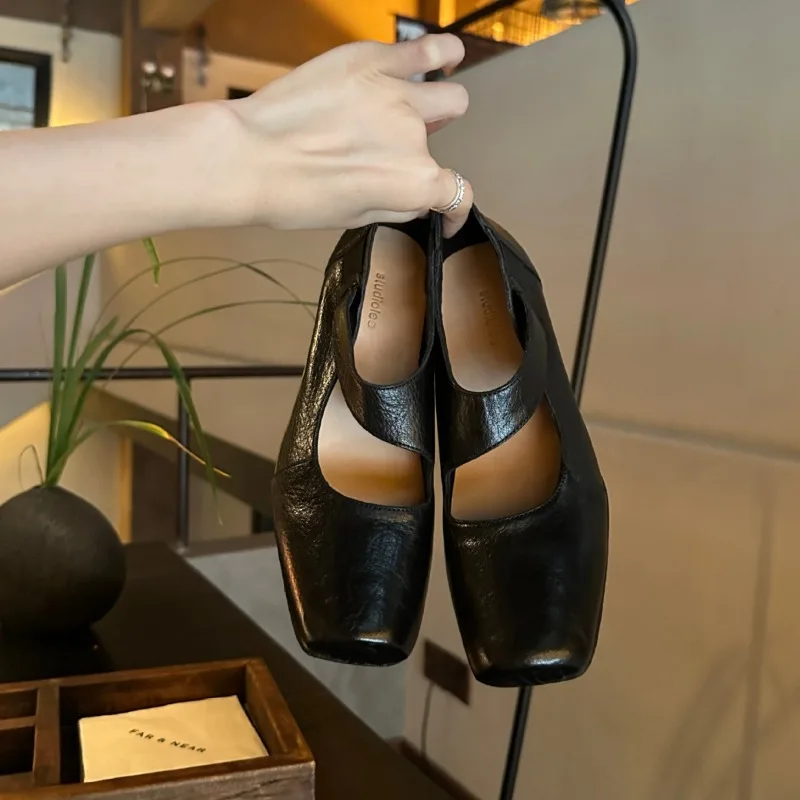 Women's Shoes Fashion Square Toe Ballet Shoes Spring New Coarse Order Shoes for Women Designer Casual Footwear Zapatos De Mujer