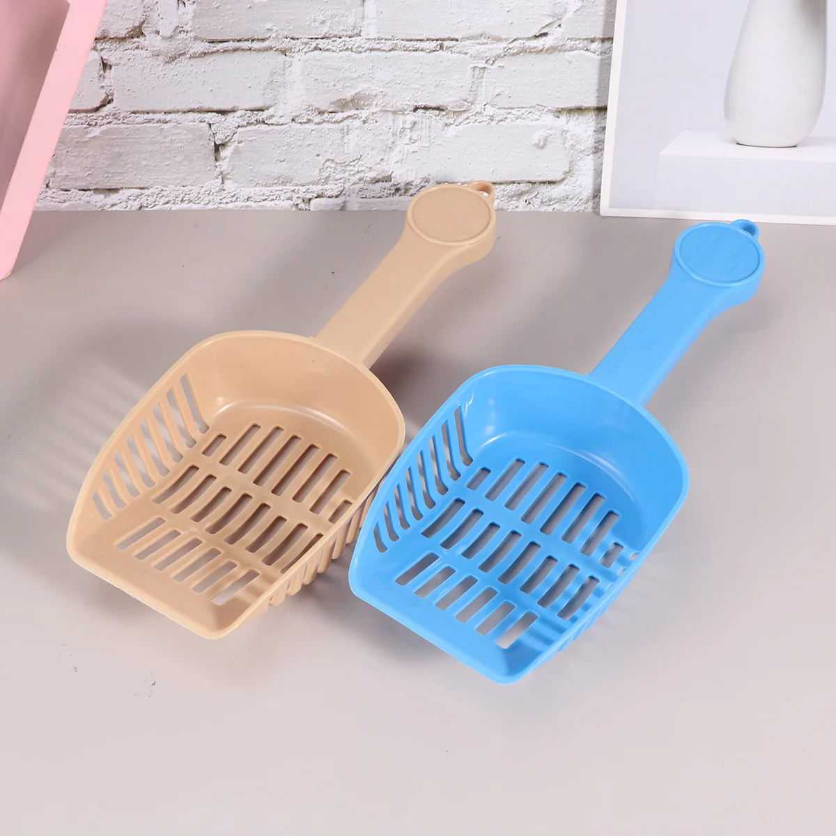 

2pcs Portable Cat Kitten Litter Scoop Pet Sand Shovel Storage Barrel Cleaning Tool Set Cleaning Accessories(Blue, Khaki)