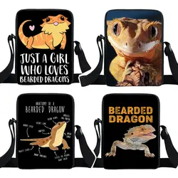 Cute Crested Gecko / Bearded Dragon Messenger Bag Pet Reptile Crossbody Bags Women Handbag Lizard Lover Shoulder Bags for Travel