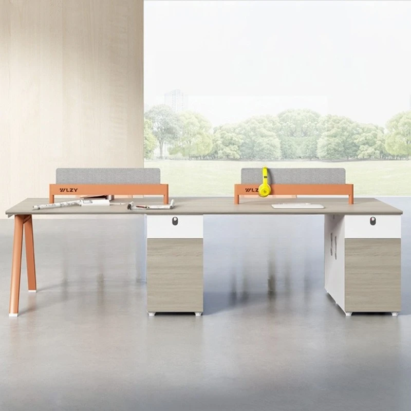Staff desk simple wooden staff desk with multiple seats with screen partition table office furniture