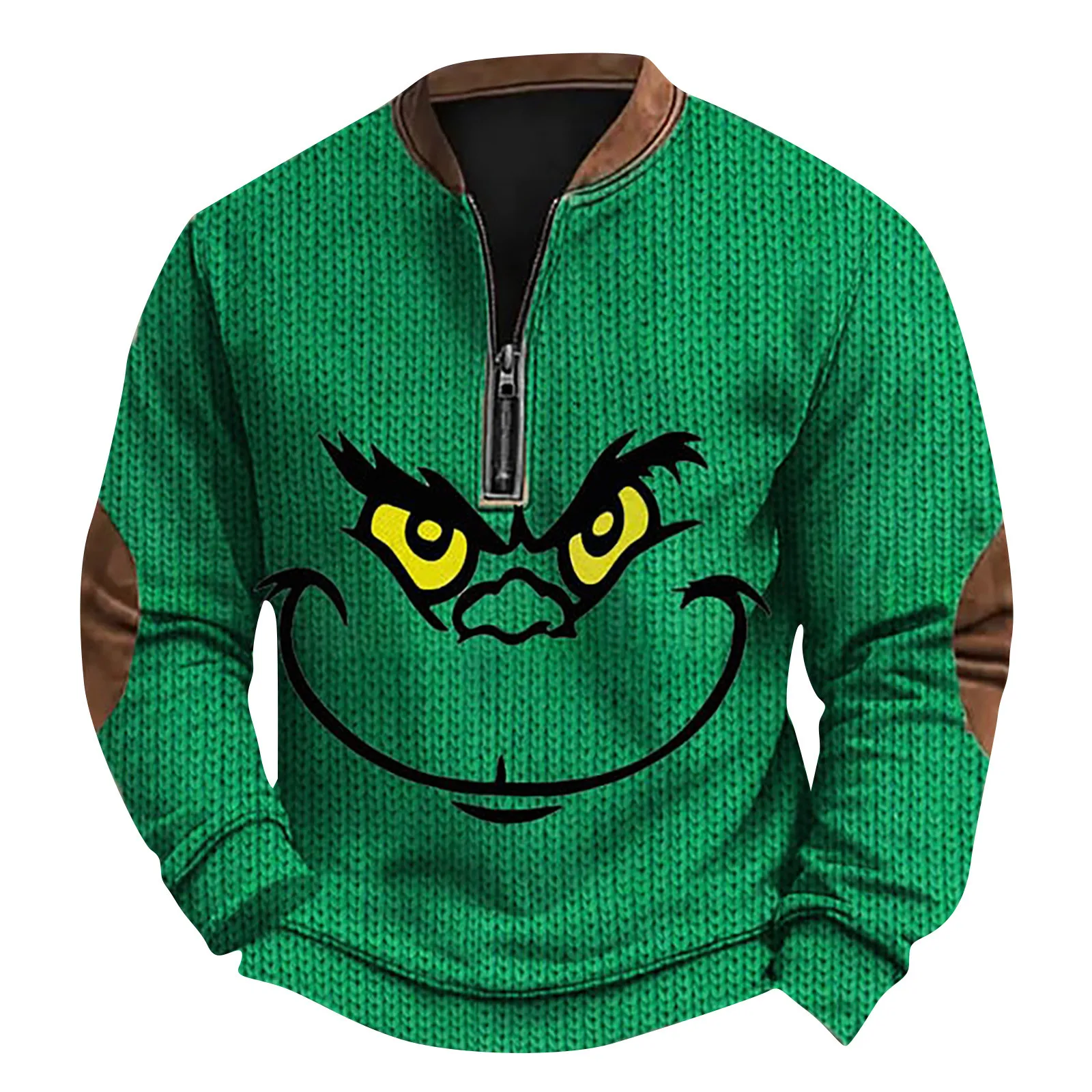 Hot Christmas Grinch Sweatshirt Men\'s Retro Casual Gradient Printed Sweatshirt How Th Xmas Grinch Top 1/4 Zip Pullover Mens