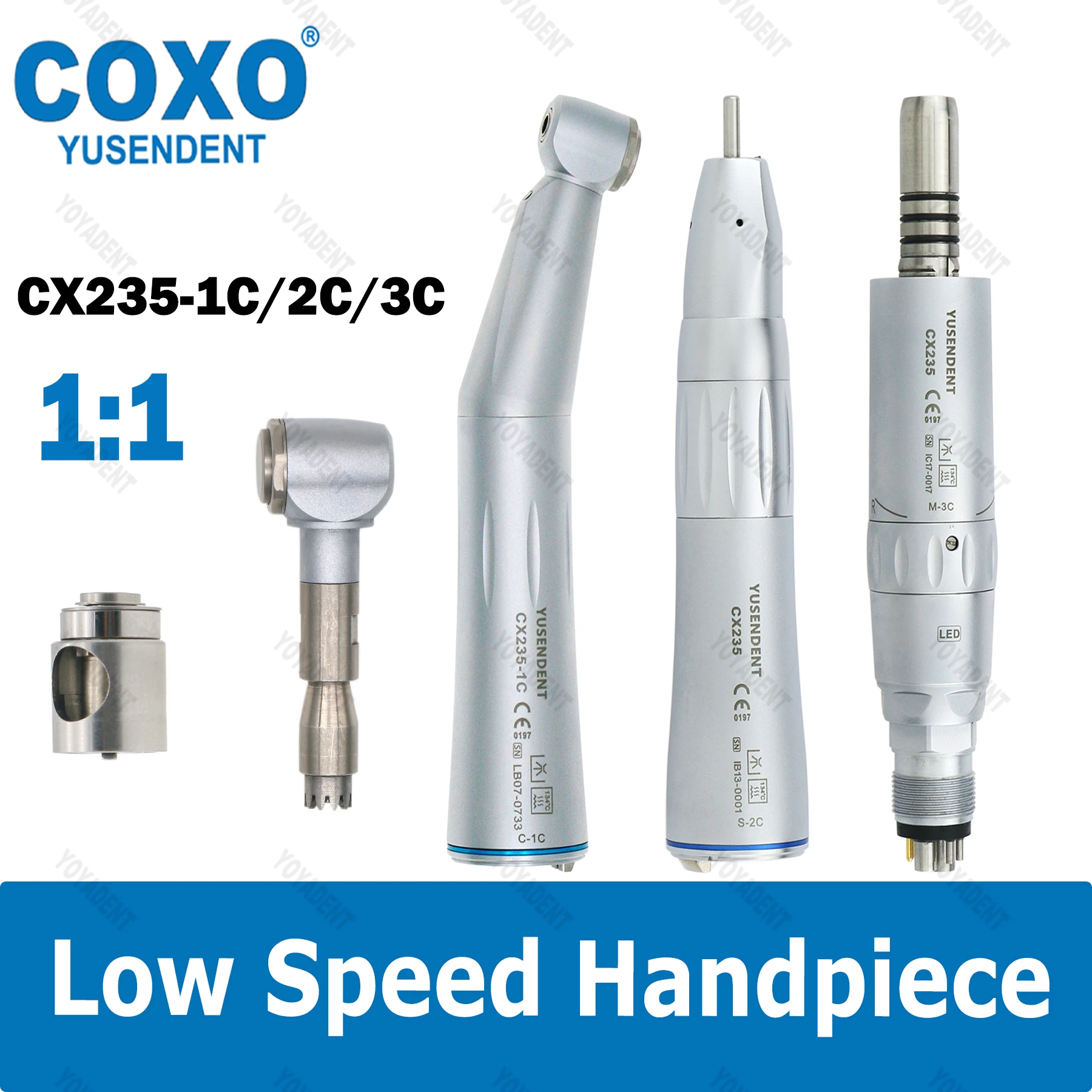 

COXO Dental Fiber Optic Low Speed Handpiece 1:1 Contra Angle Straight Handpiece Inner Channel LED Air Motor 6Pin Fit KAVO NSK