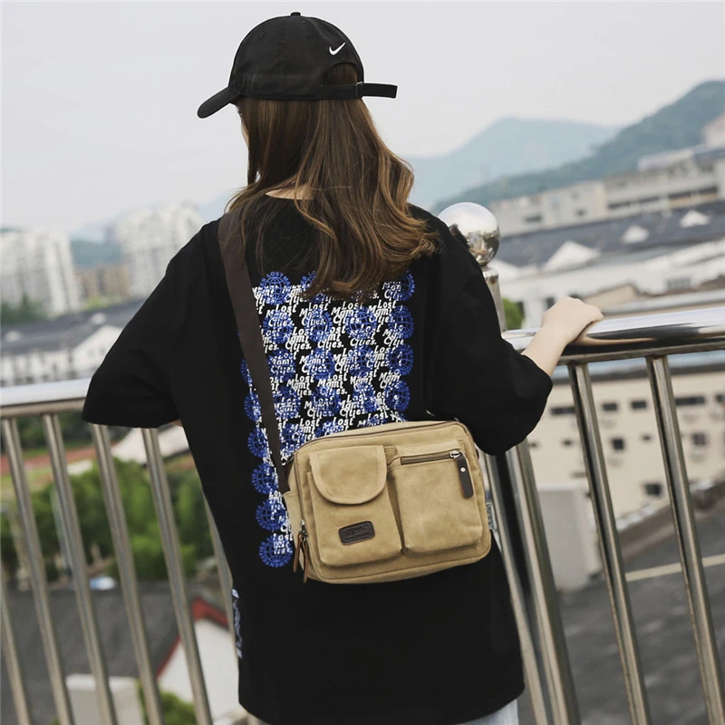 MANJH Summer Casual Small Canvas Bag for Women New Function Fashion Messenger Bag High Quality Girls Single Shoulder Bags 2023