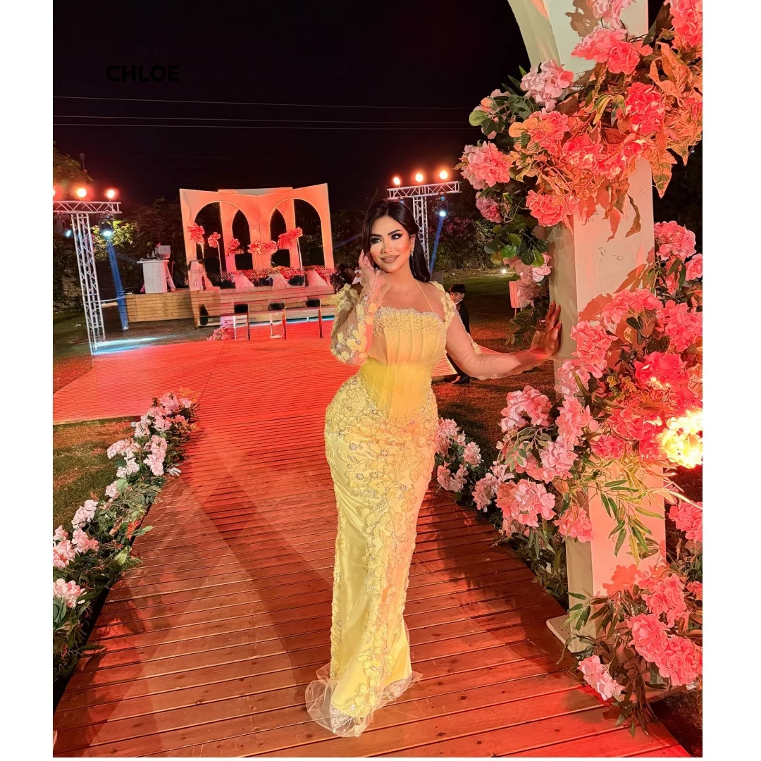 

Long Sleeves Elegant Evening Dresses for Woman Luxury Women Evening Dress Custom Made Fish Tail Square Collar Prom Dresses 2025