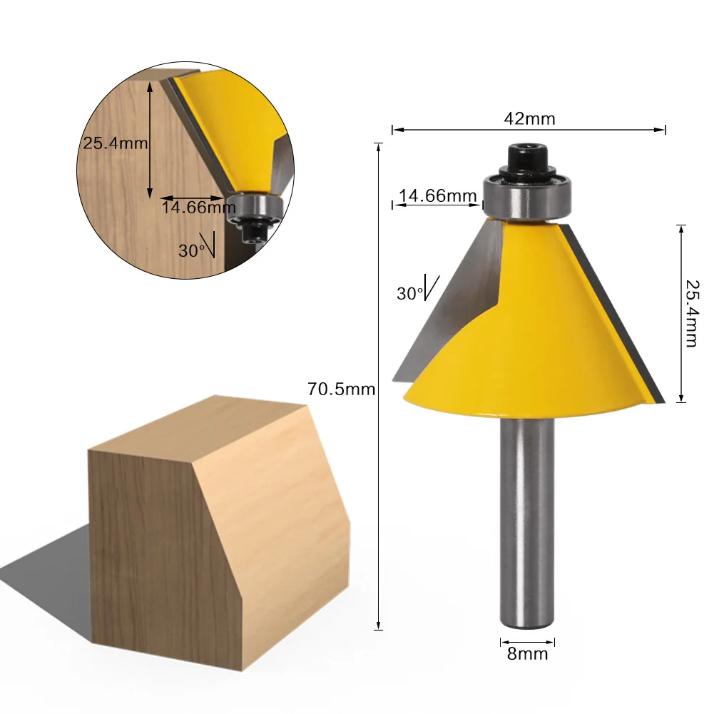 1PC 8MM Shank Milling Cutter Wood Carving 15 22.5 30 Degree Chamfer Router Bit Milling Cutter For Wood Electric Woodworking Tool