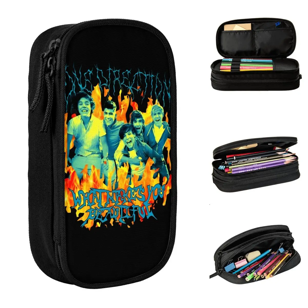 Ones Music And Directions Pencil Cases What Makes You Beautiful Heavy Metal Pen Box Bags Large Storage Supplies Pencilcases