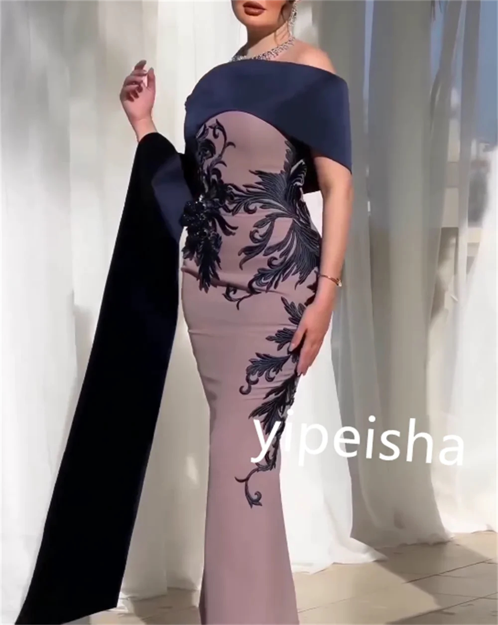 Exquisite Jersey Pattern Sheath Off-the-shoulder Long Dresses Cocktail Dresses Classic Simple Customized Formal Unisex