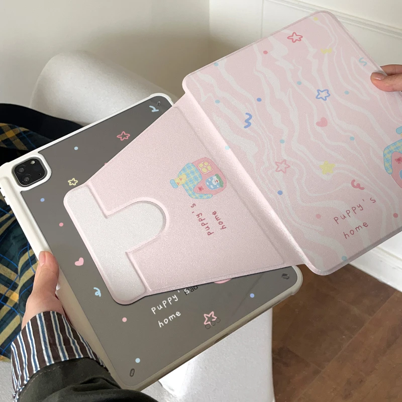 Cute Pink Puppy Tablet Case For iPad Pro 11 12.9 13 A16 M2 M4 M3 M5 Shell 8.3 9.7 10.2 5/6/7/8/9/10/11th Mini Air 3 4 5 6 Cover