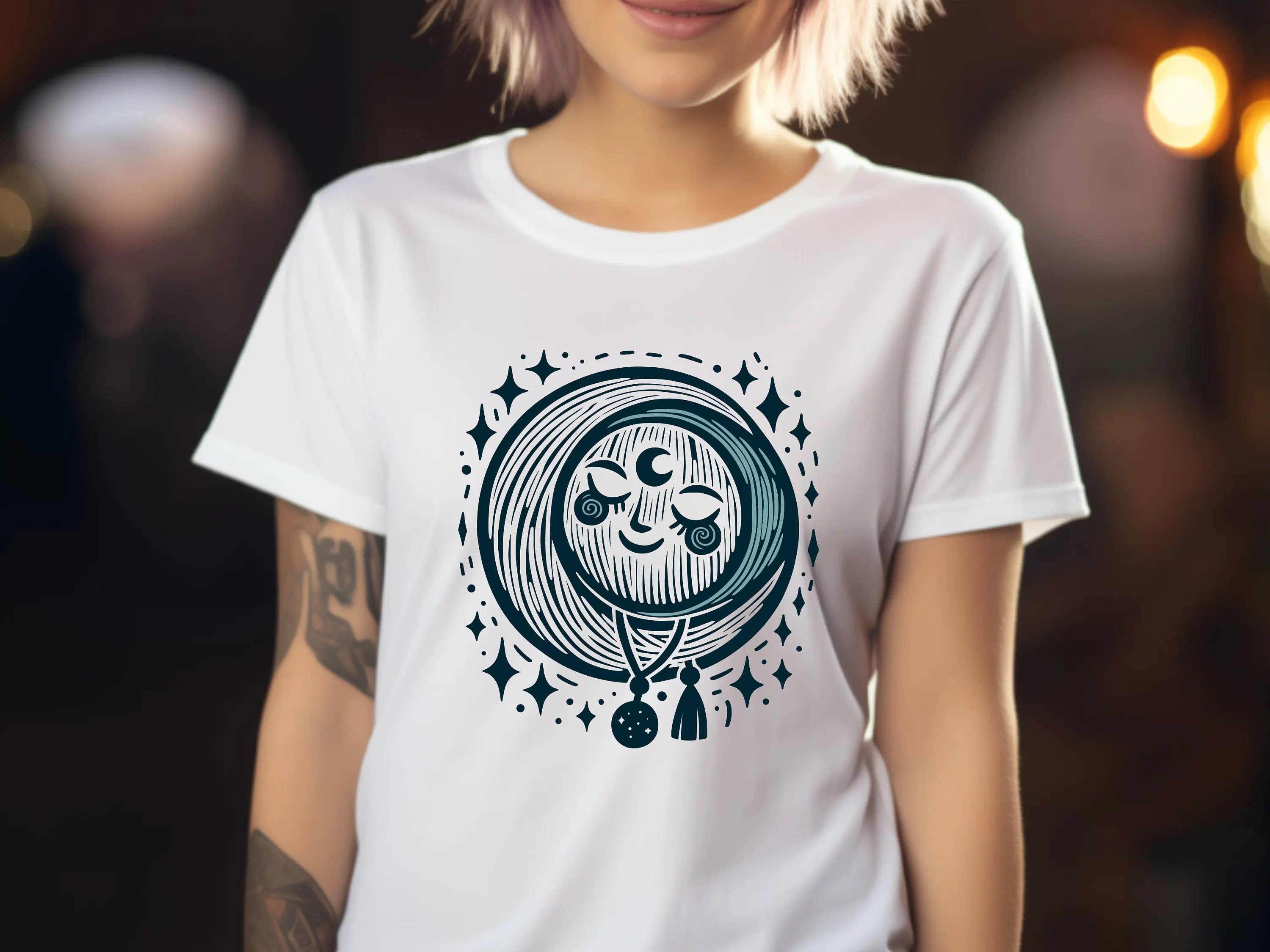 Moon T Shirt Crescent Sleepwear Sleep Night Sky Necklace Nightwear Top Astral Lunar