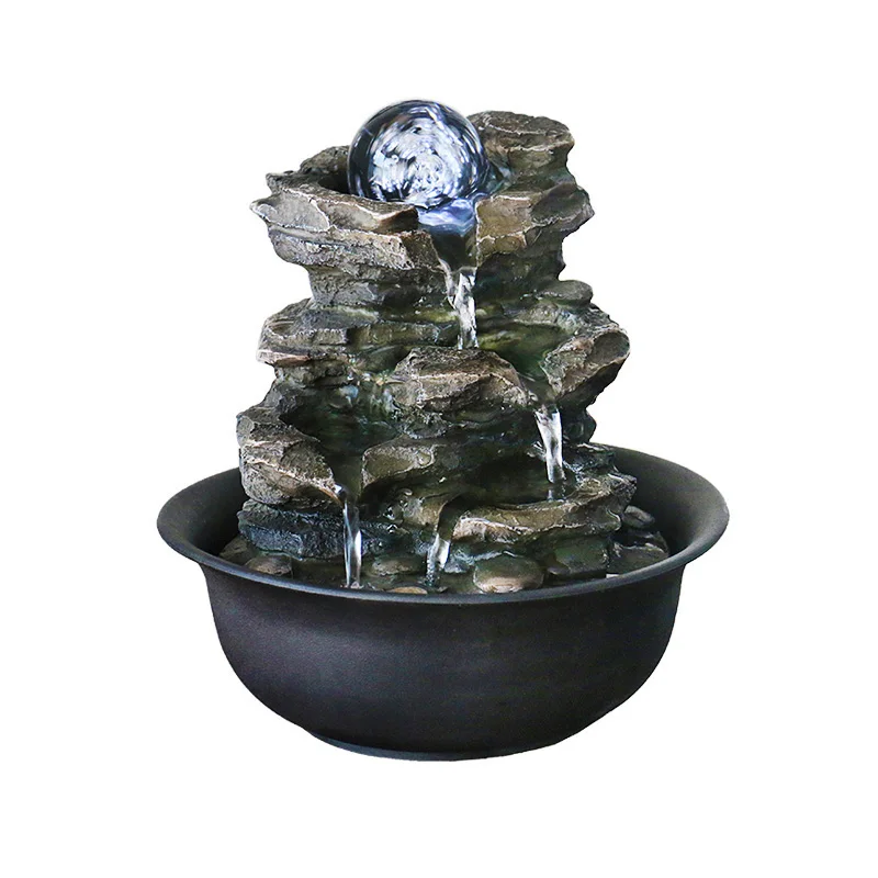 Harz Steingarten Indoor Brunnen Wasserfall Feng Shui Desktop Wasserlandschaft Luftbefeuchter Büro Tisch Ornamente Handwerk Wohnkultur